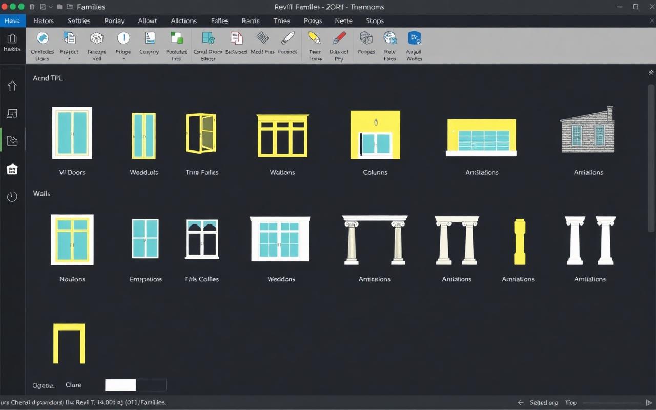 Palette de familles Revit : portes, fenêtres, murs, poteaux et annotations